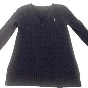 Ralph Lauren Navy Cable Knit V-Neck Sweater L
